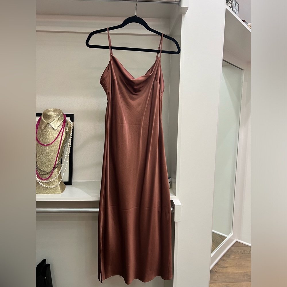 Cowl neck satin slip dress